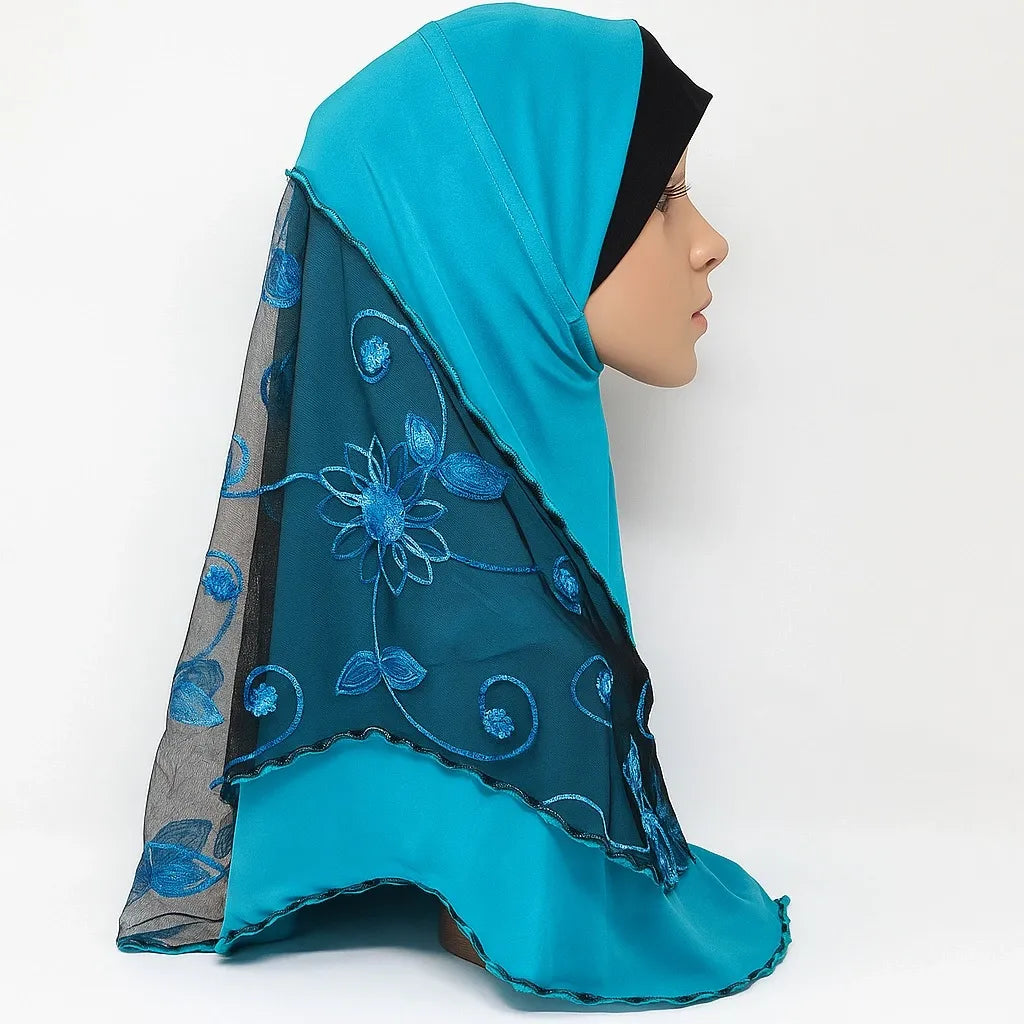 Teal Floral Embroidered Hijab