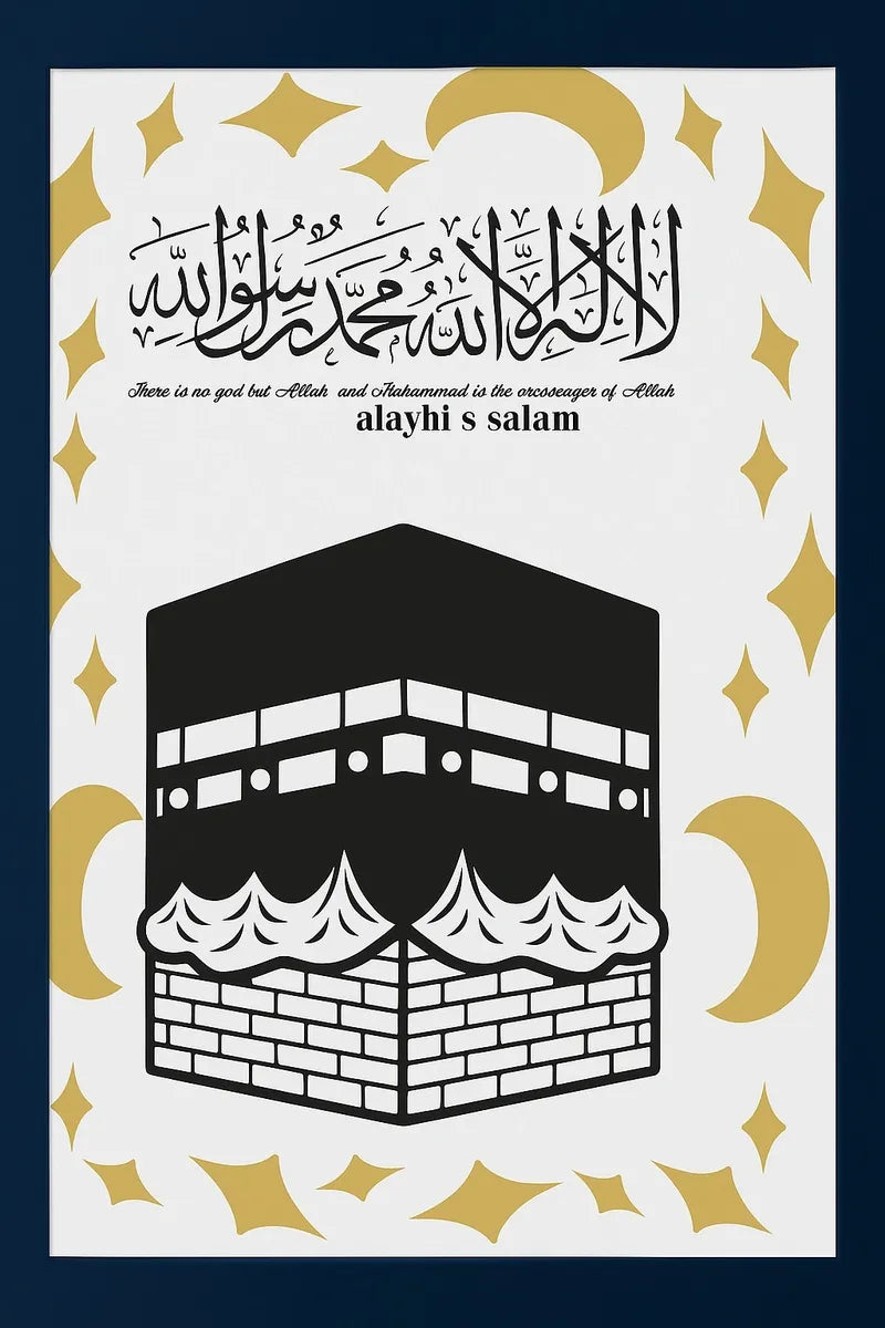 Kaaba Islamic Wall Art Black Gold Arabic Calligraphy Decor