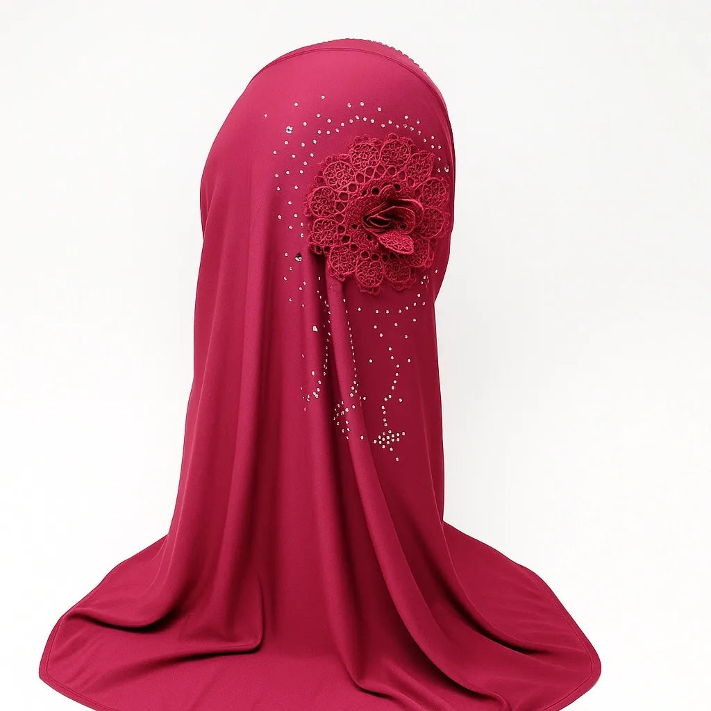 Red Rhinestone One Piece Hijab