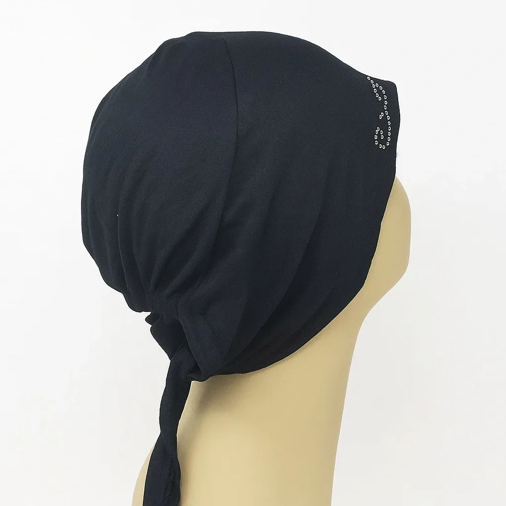 Black Rhinestone Instant Hijab Cap