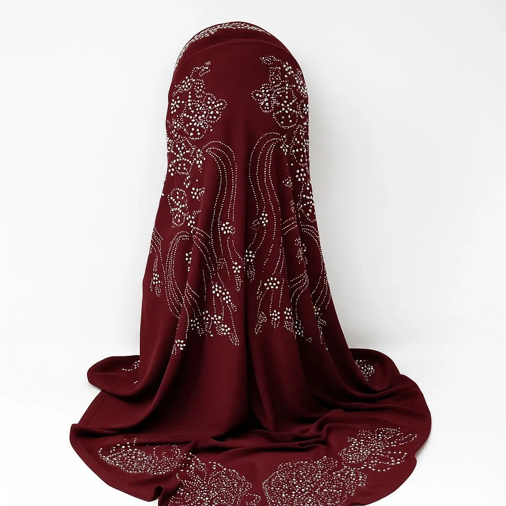 Burgundy Rhinestone One-Piece Khimar Hijab