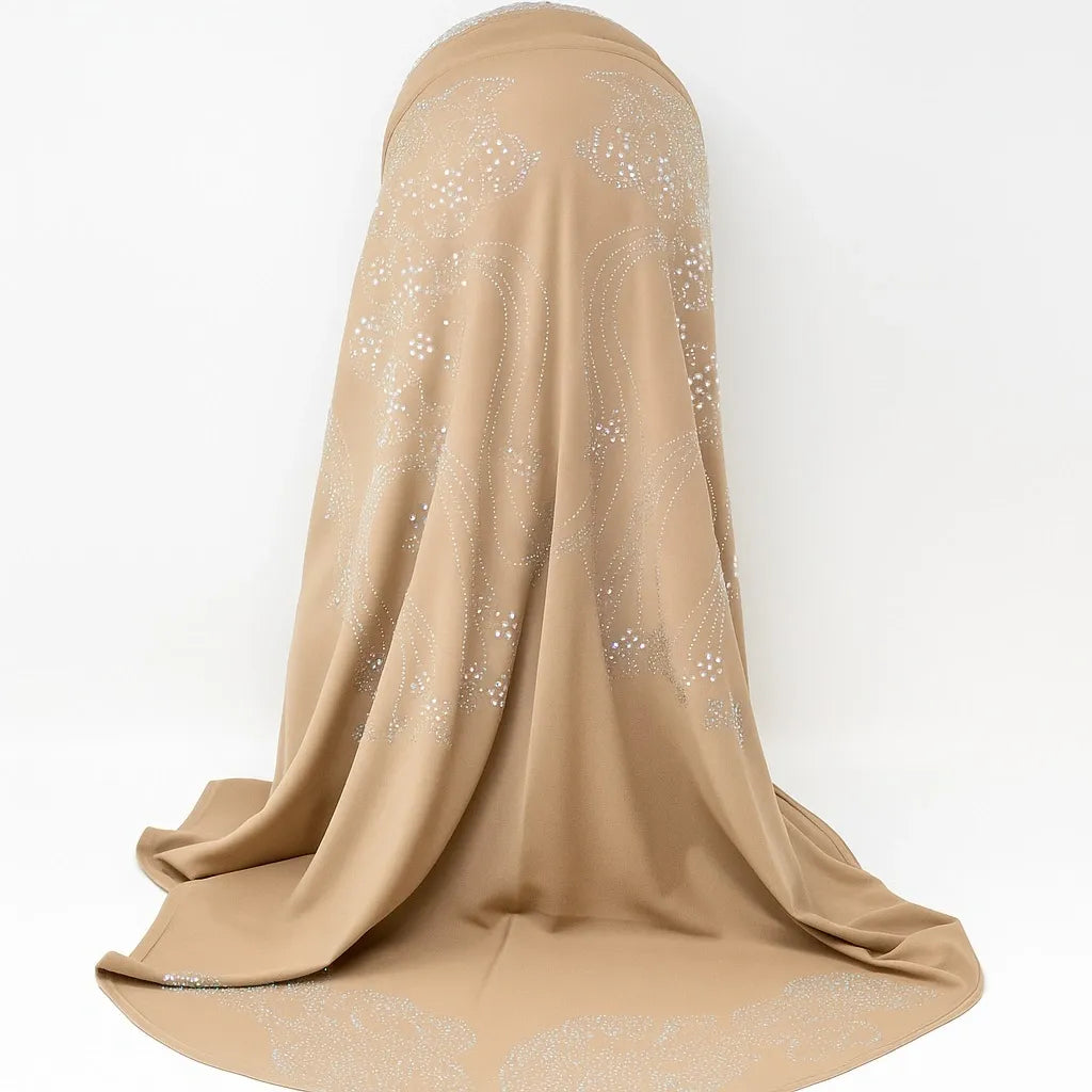 Beige Rhinestone One-Piece Khimar Hijab