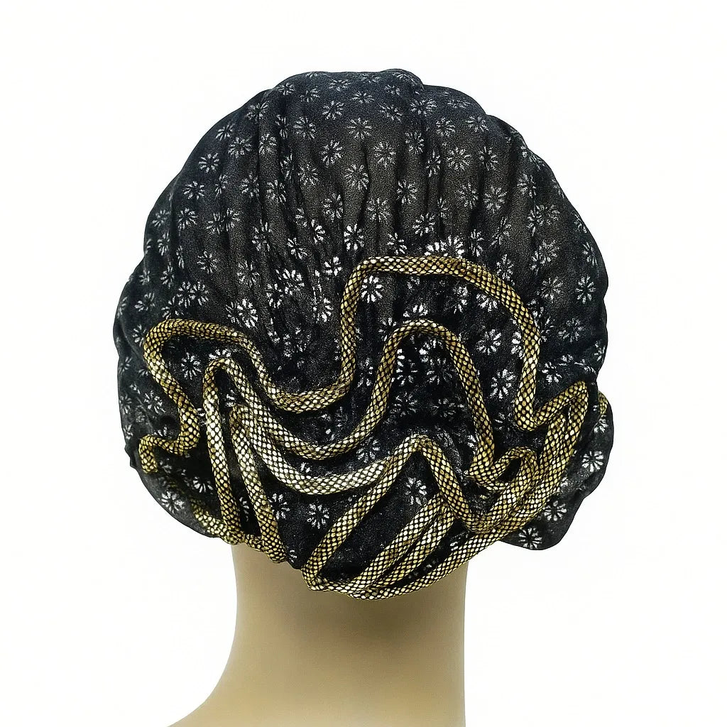 Black Pattern Sleep Bonnet Cap