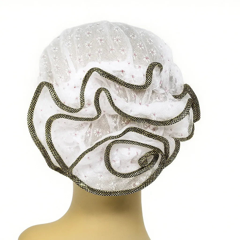White Pattern Sleep Bonnet Cap