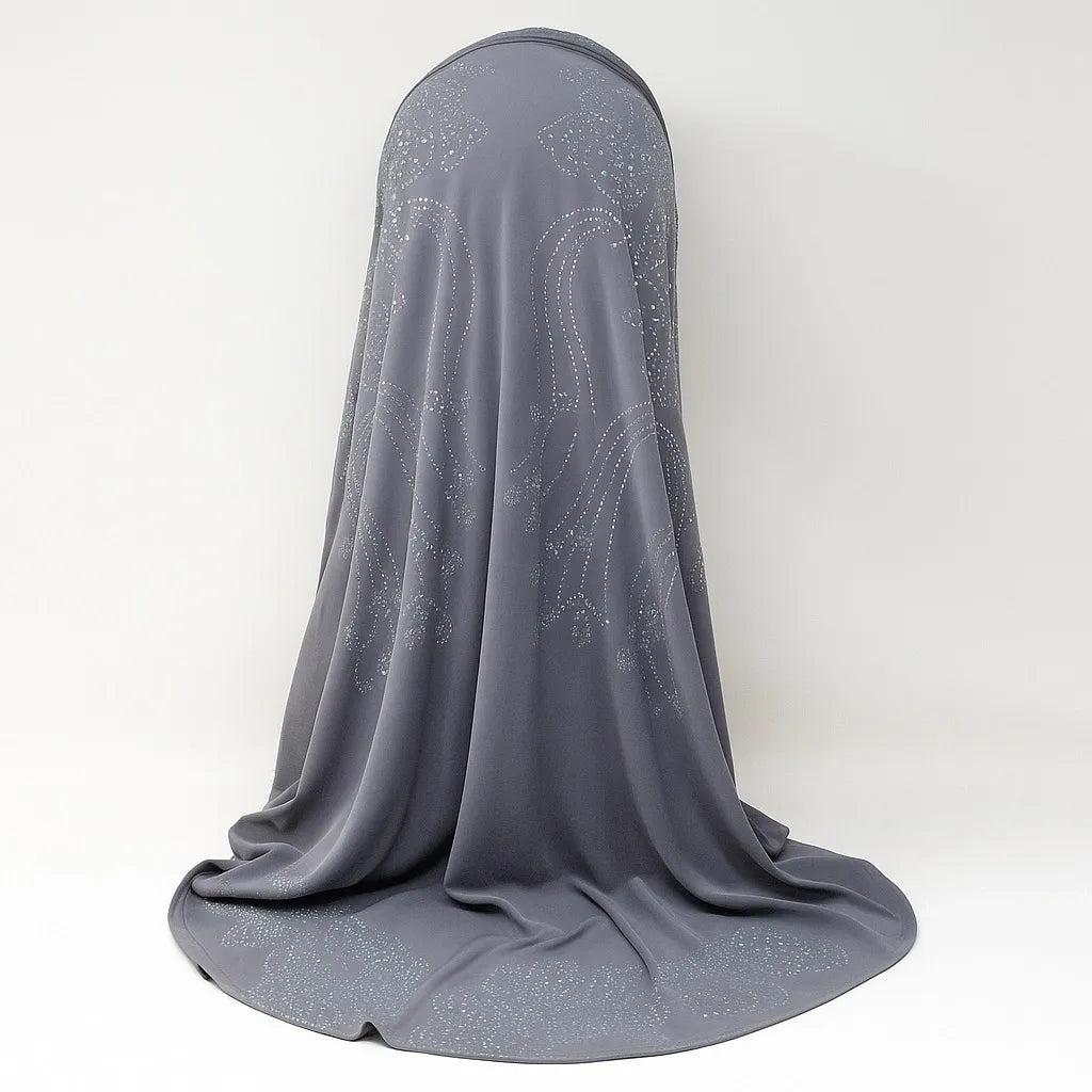 Gray Rhinestone One-Piece Khimar Hijab
