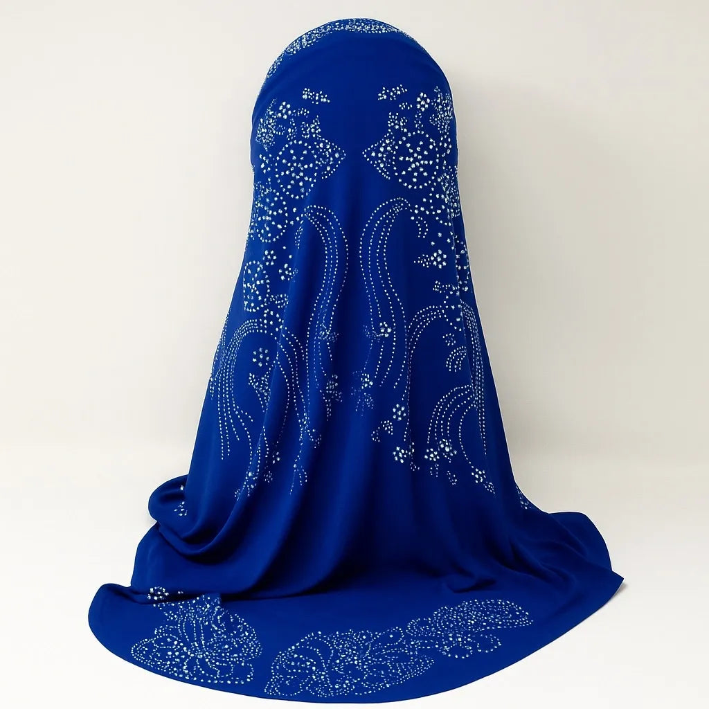 Royal Blue Rhinestone One-Piece Khimar Hijab