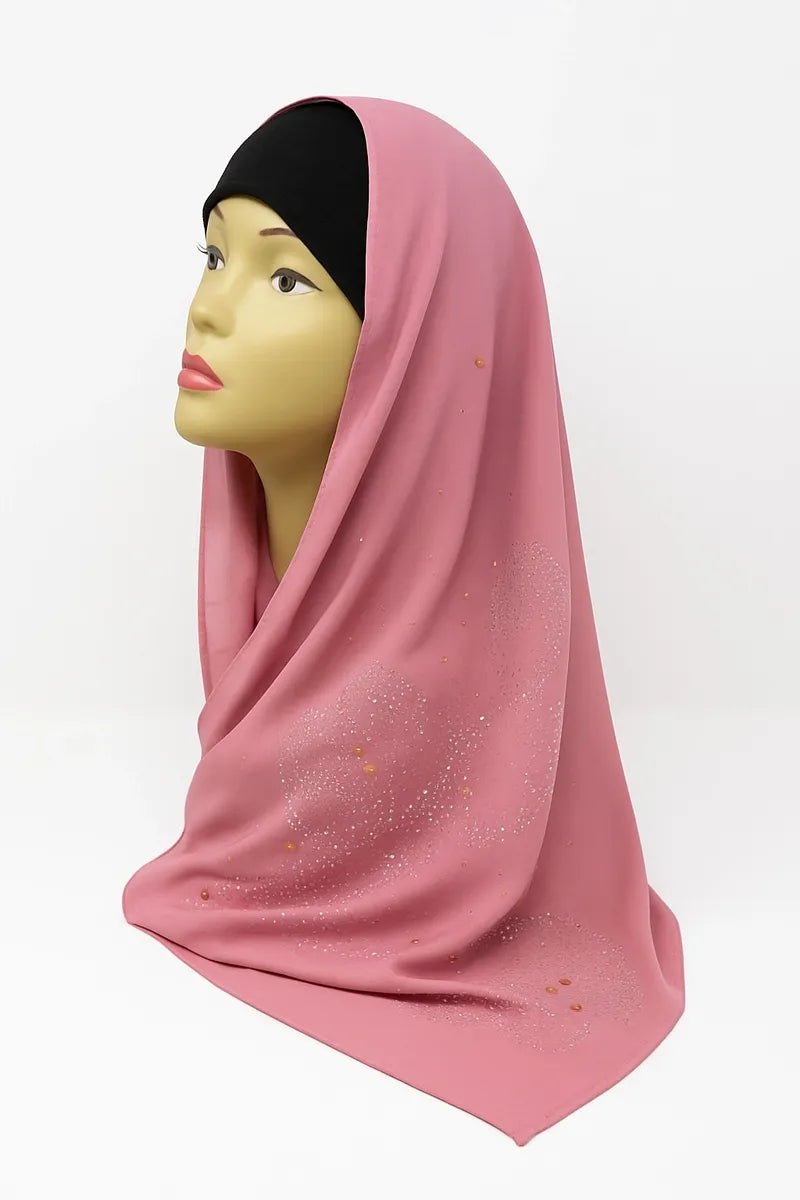 Pink Embellished Chiffon Hijab