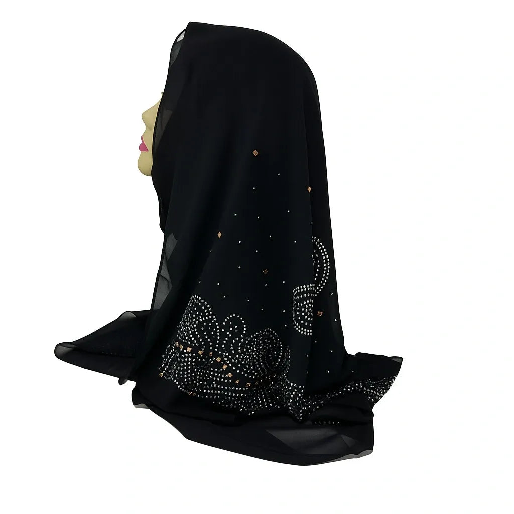 Black Rhinestone Chiffon Hijab