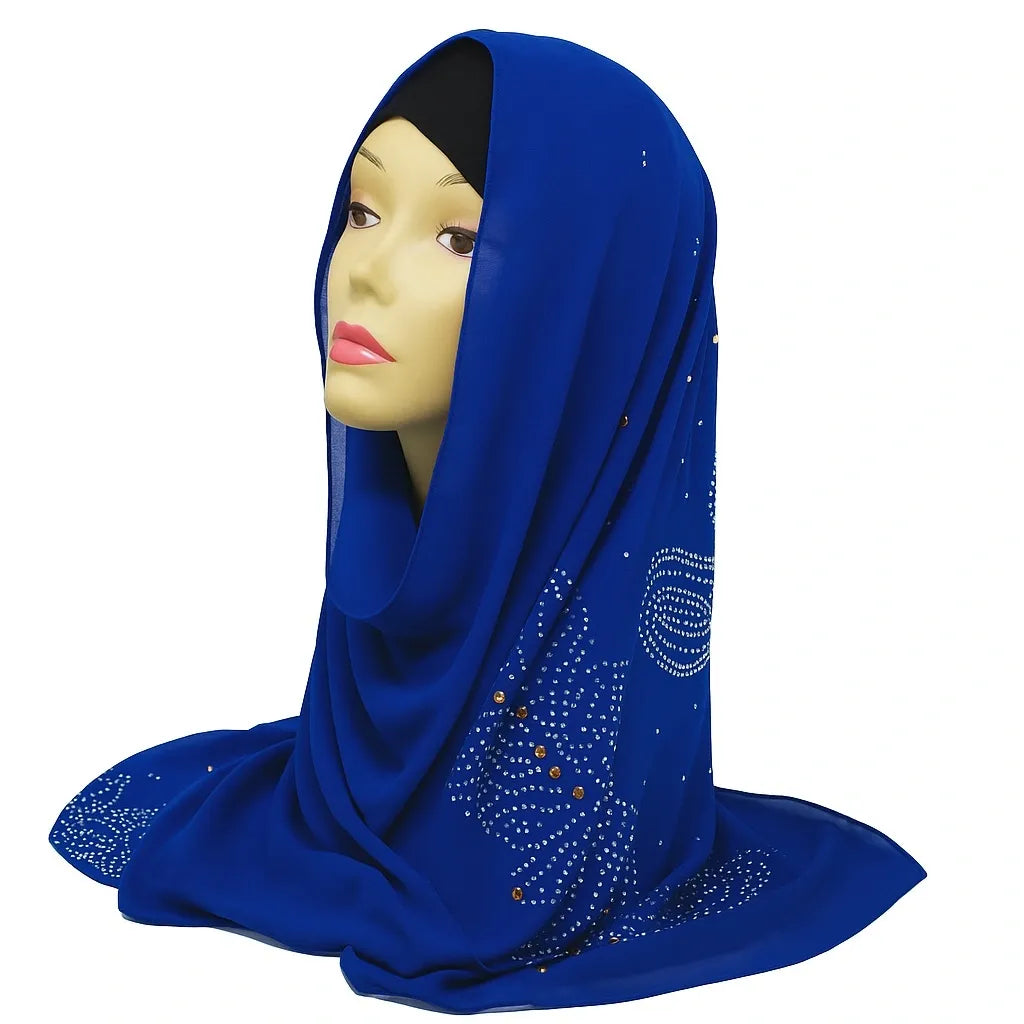 Royal Blue Rhinestone Chiffon Hijab