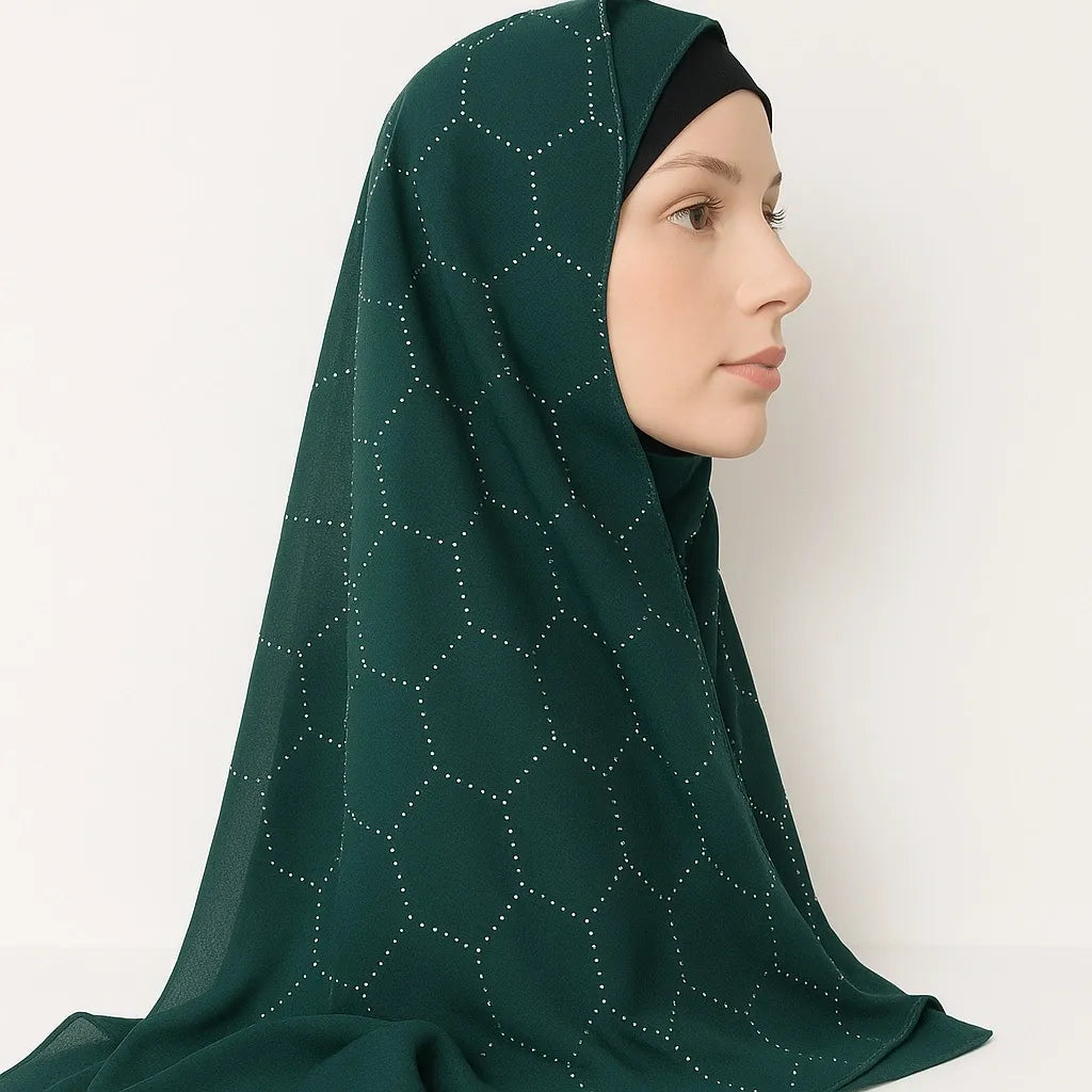 Emerald Rhinestone Chiffon Hijab