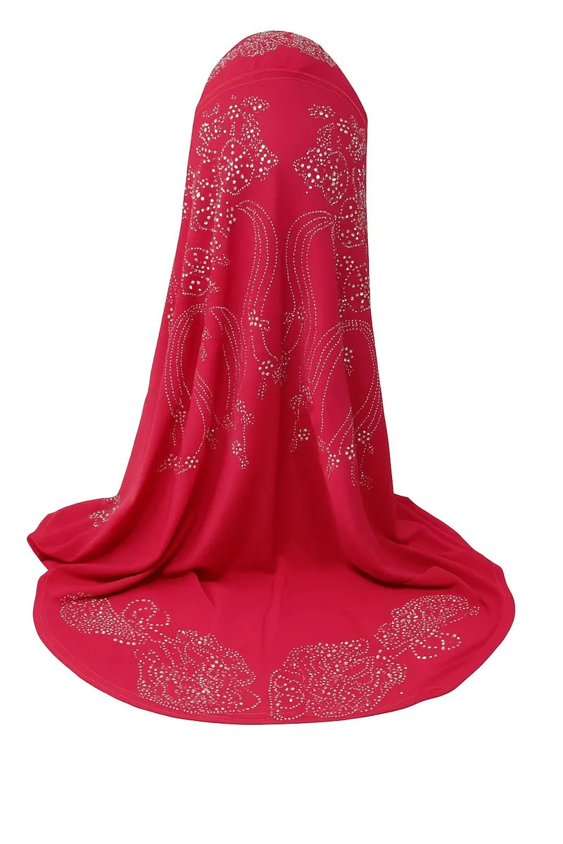 Pink Rhinestone One-Piece Khimar Hijab