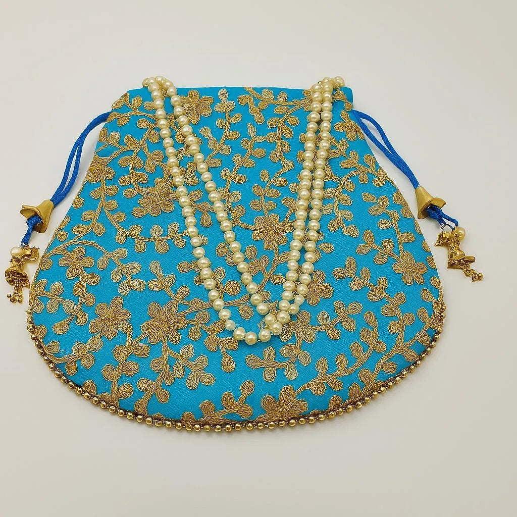 Turquoise Embroidered Potli Bag
