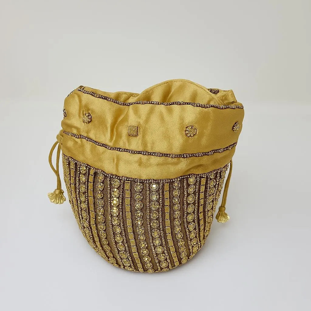 Gold Beaded Mini Bucket Handbag
