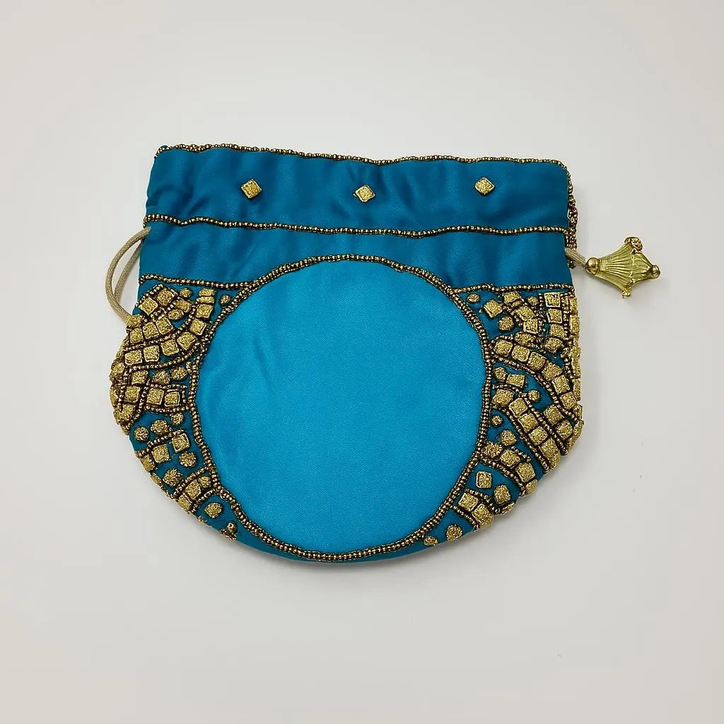 Teal Beaded Mini Bucket Handbag