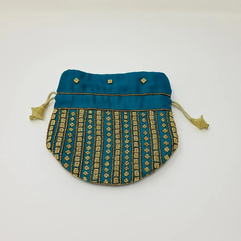 Teal Beaded Mini Bucket Handbag