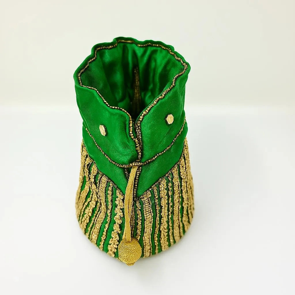 Green Beaded Mini Bucket Handbag