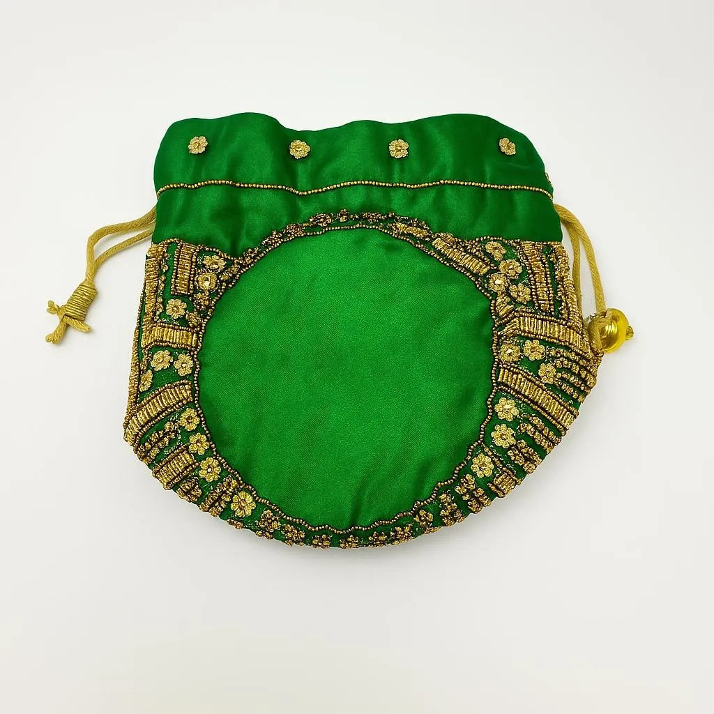 Green Beaded Mini Bucket Handbag