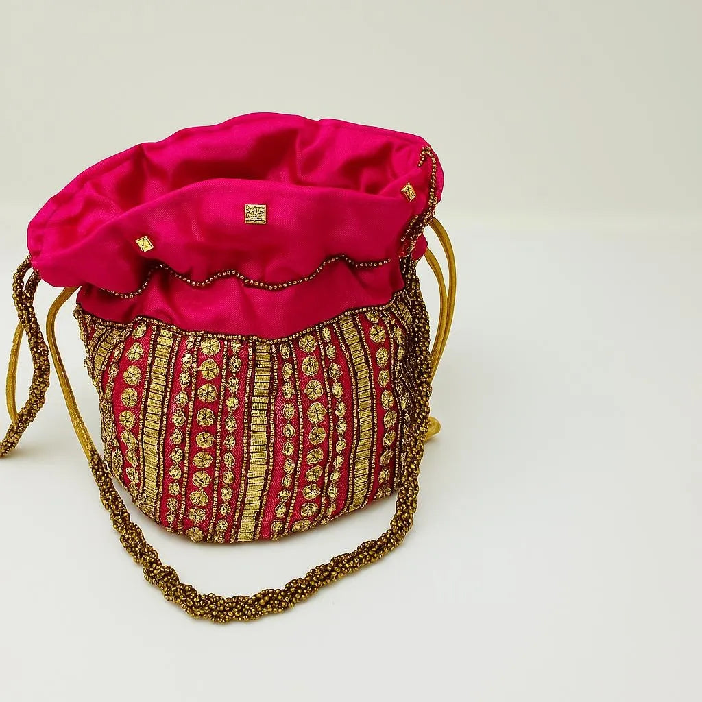 Pink Beaded Mini Bucket Handbag