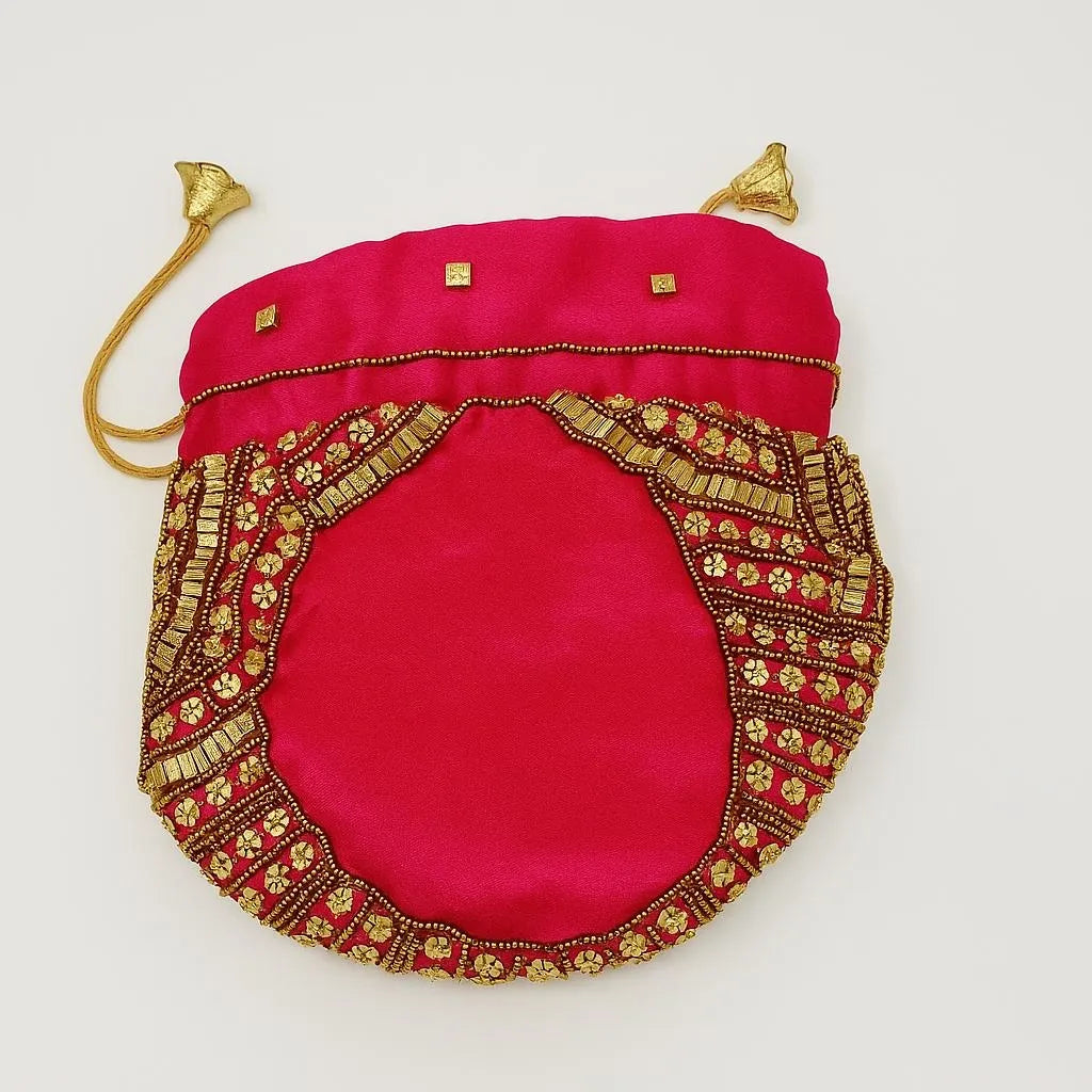 Pink Beaded Mini Bucket Handbag
