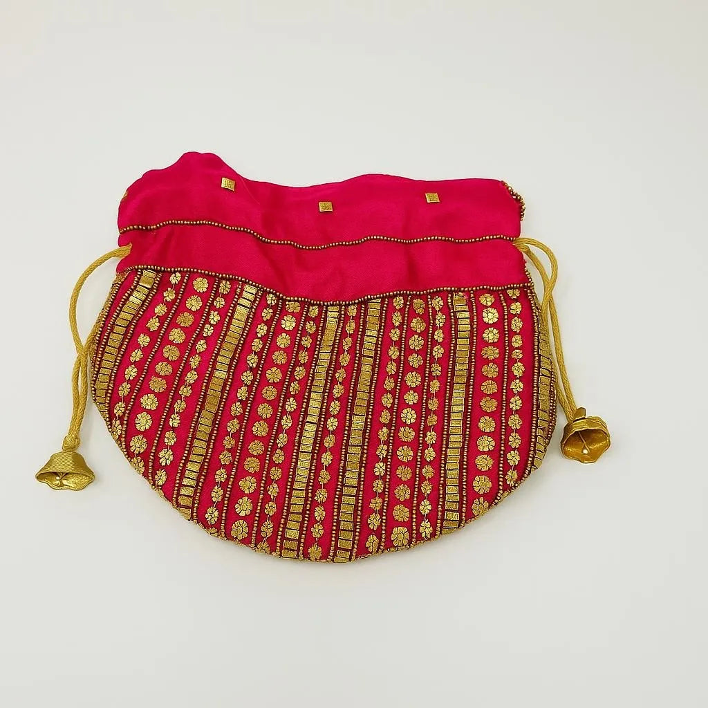 Pink Beaded Mini Bucket Handbag
