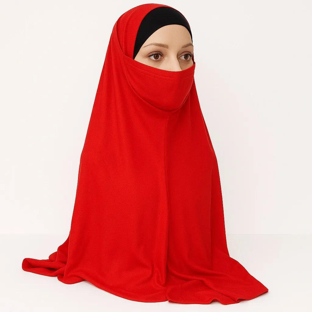 Red Full Coverage Khimar Hijab