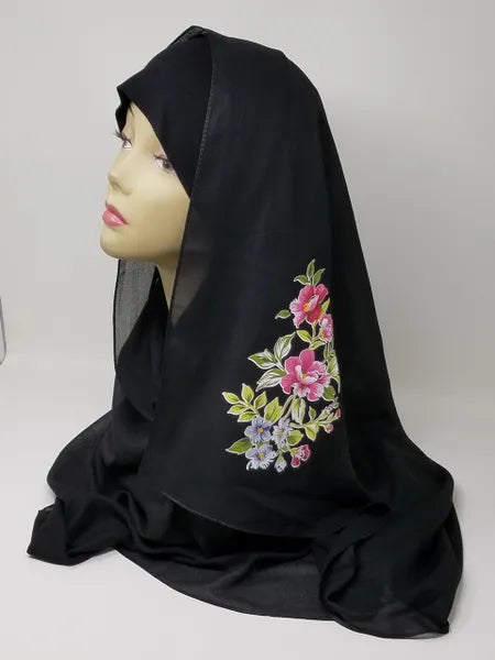 Black Floral Print Hijab Scarf