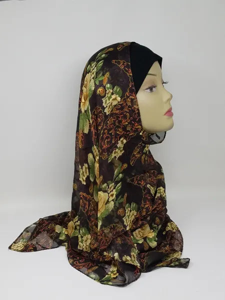 Dark Floral Georgette Hijab Scarf