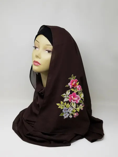 Brown Floral Print Hijab Scarf