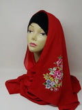 Red Floral Print Hijab Scarf