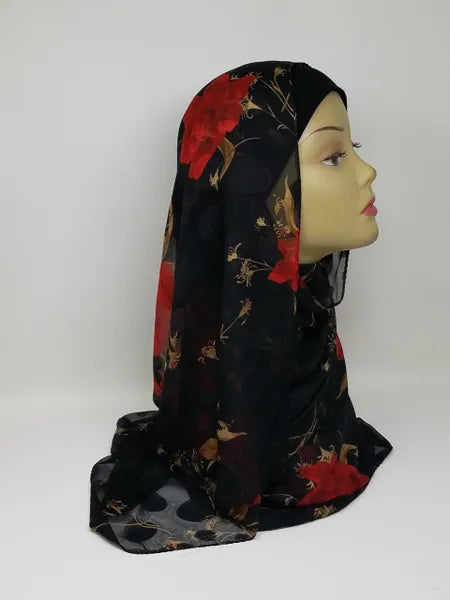 Black Floral Hijab Scarf