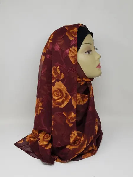 Burgundy Floral Georgette Hijab Scarf