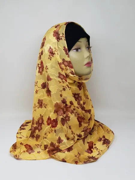 Yellow Floral Georgette Hijab Scarf