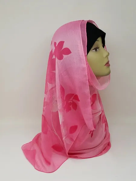 Bright Pink Floral Georgette Hijab Scarf