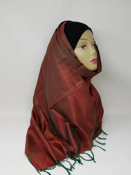 Red Pattern Hijab Scarf Fringe