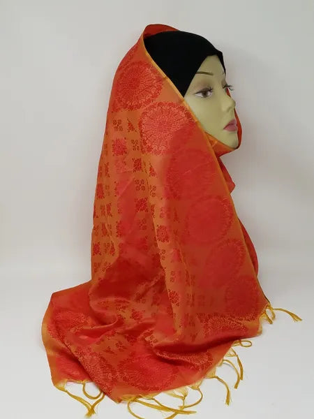 Orange Gold Pattern Hijab Scarf