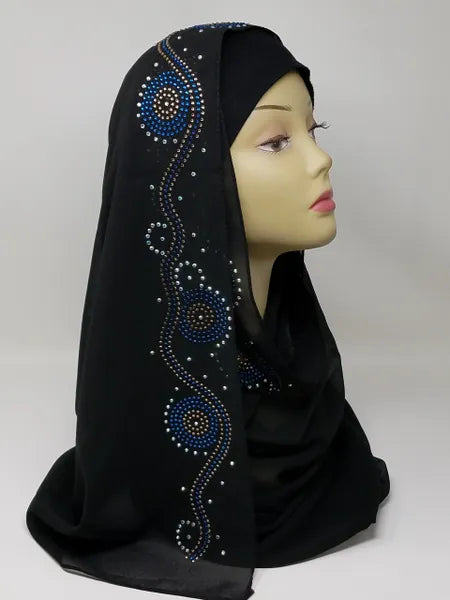 Black Rhinestone Hijab Scarf