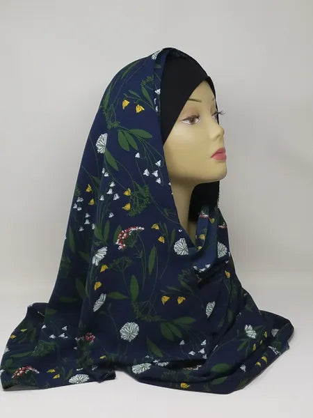 Navy Floral Print Hijab Scarf