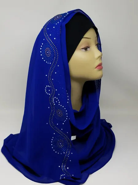Royal Blue Rhinestone Hijab Scarf