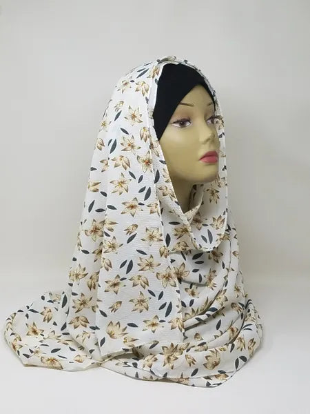 White Floral Print Hijab Scarf