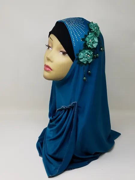 Teal Rhinestone Khimar Hijab