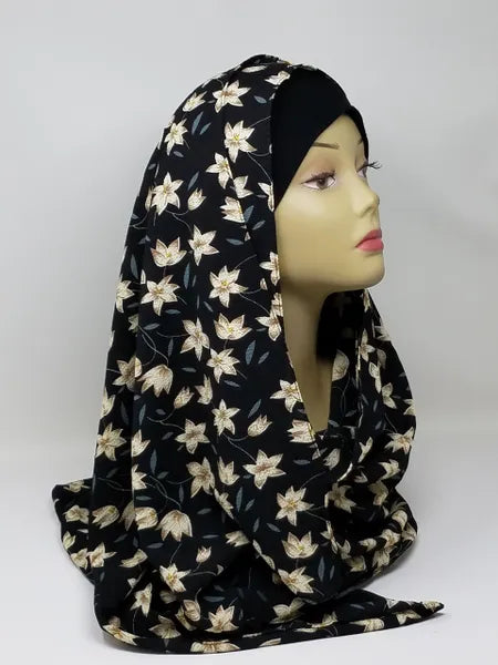 Black Floral Print Hijab Scarf