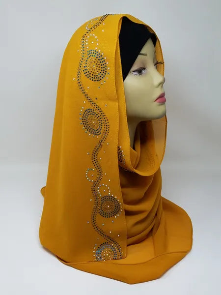 Mustard Yellow Rhinestone Hijab Scarf