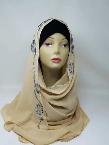 Beige Rhinestone Hijab Scarf