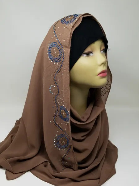Chocolate Brown Rhinestone Hijab Scarf