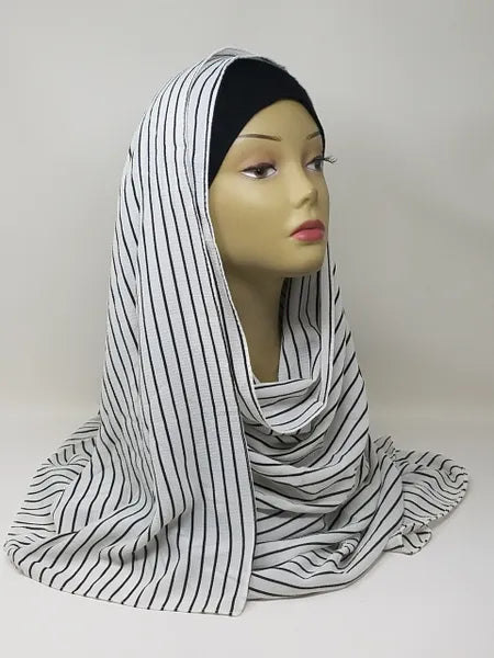 Black White Striped Hijab Scarf