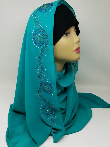 Teal Rhinestone Hijab Scarf