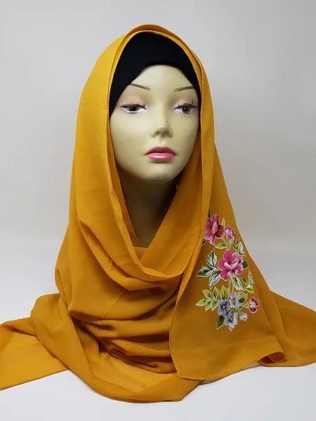 Mustard Floral Print Hijab Scarf