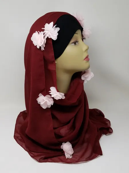 Burgundy Floral Hijab Scarf