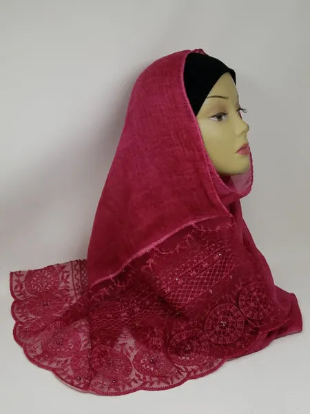 Burgundy Lace Hijab Scarf