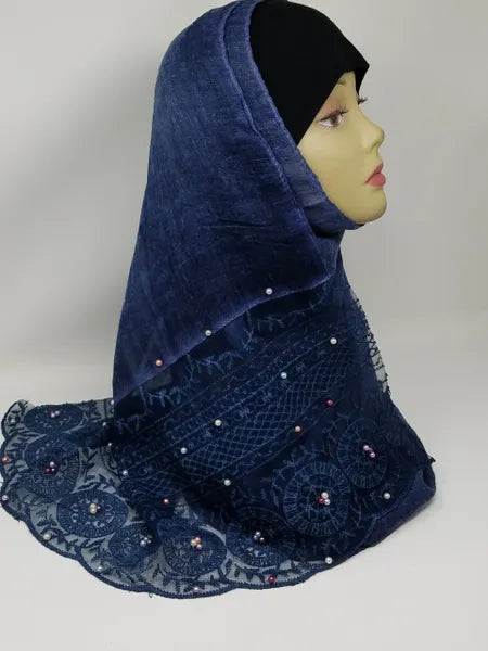 Navy Blue Embellished Hijab
